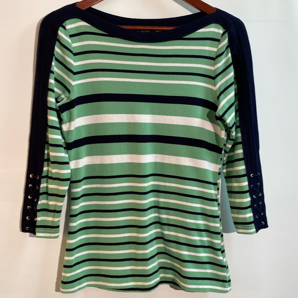 Chaps - women’s striped boat neck t-shirt. Size M